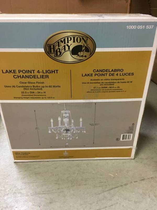 Hampton Bay Lake Point 4-Light Chrome and Clear Crystal Chandelier not used