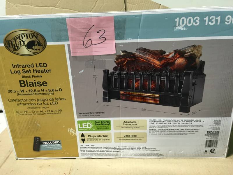 Hampton Bay Blaise 20.51 in. Infrared Quartz Electric Fireplace Logs with Realistic Ember Bed open box in like new condition
