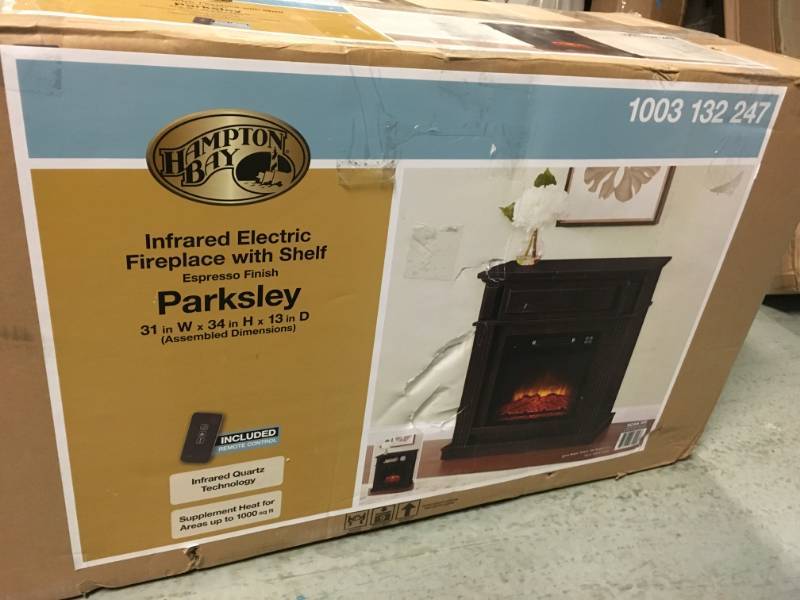 Hampton Bay Parksley 31 in. Freestanding Compact Infrared Electric Fireplace in Espresso open box in like new condition