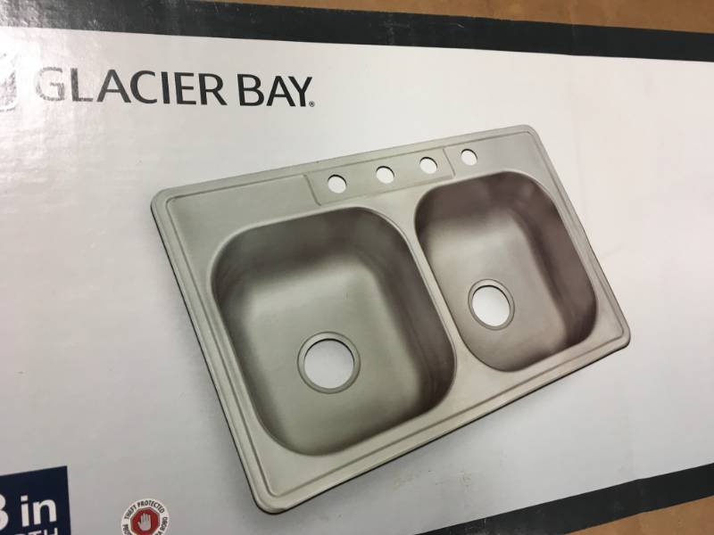 Glacier Bay Drop-In Stainless Steel 33 in. 4-Hole Double Bowl Kitchen Sink open box in like new condition