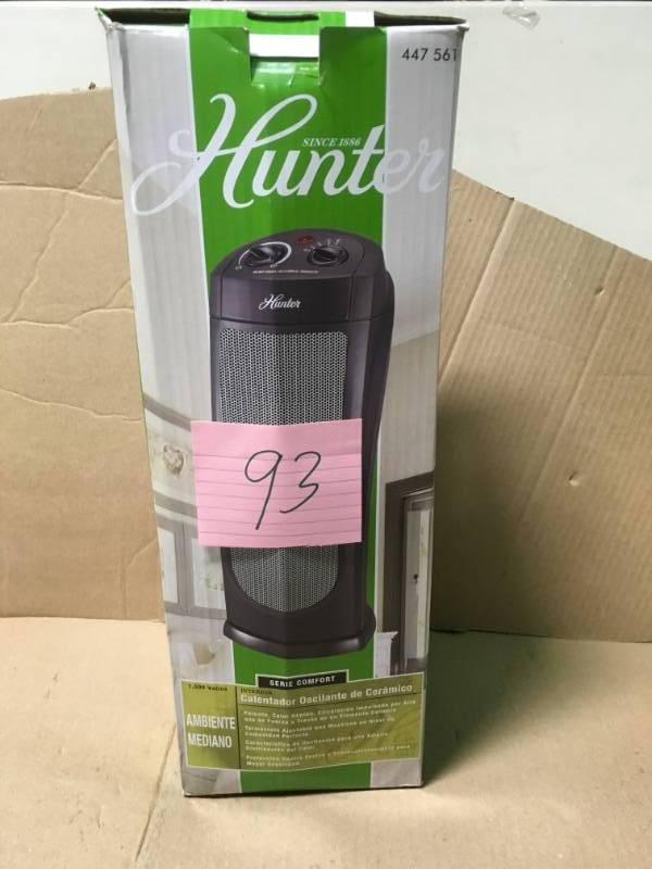 Hunter 18.58 in. 1,500-Watt Oscillating Ceramic Tower Heater open box in like new condition