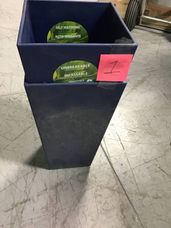 lot 1 image: Tierra Verde Sonata 10 in. x 20 in. Navy Rubber Self-Watering Planter QTY 2 in like new condition