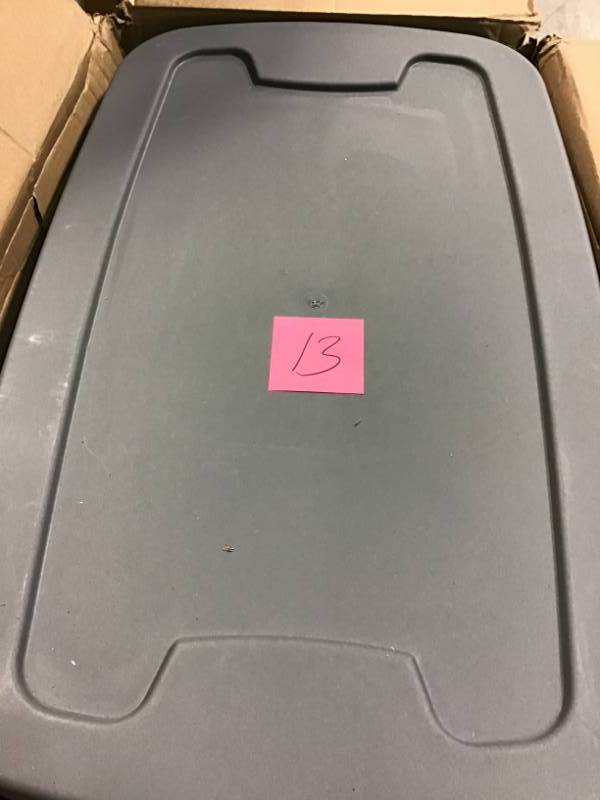 lot 13 image: HDX 30 Gal. Storage Tote Grey not used