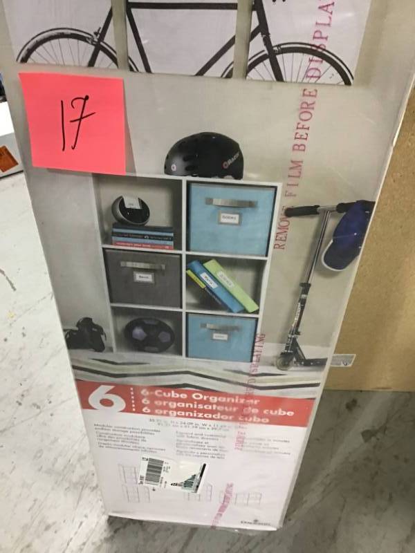lot 17 image: ClosetMaid 24 in. W x 36 in. H Espresso Stackable 6-Cube Organizer open box in like new condition