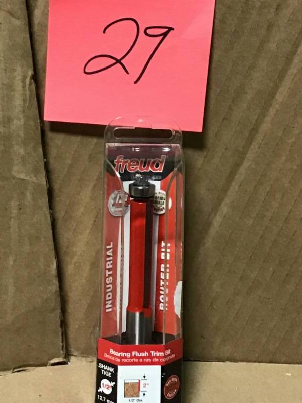 lot 29 image: Freud 42-116 12 Inch Bearing Flush Router Bit open box in like new condition