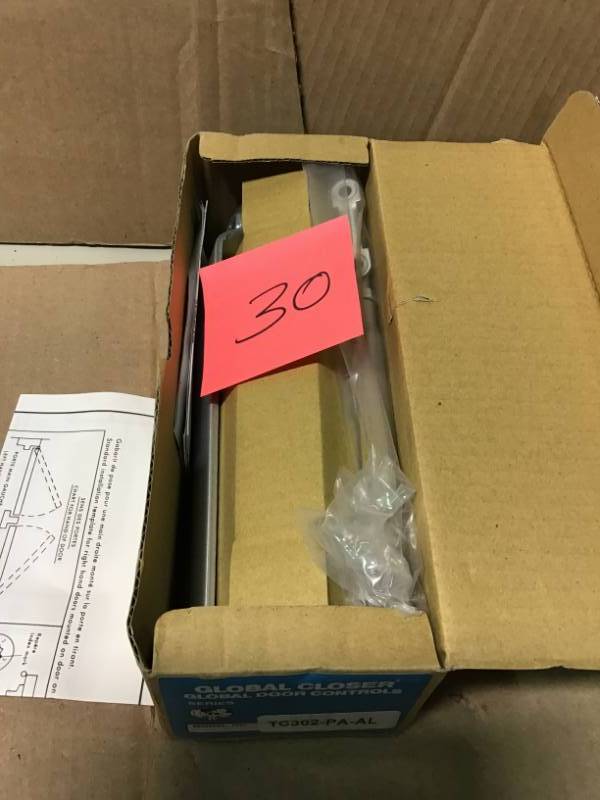 lot 30 image: Global Door Controls ResidentialLight Duty Commercial Door Closer with Parallel Arm Bracket in Aluminum - Size 2 open box in like new condition