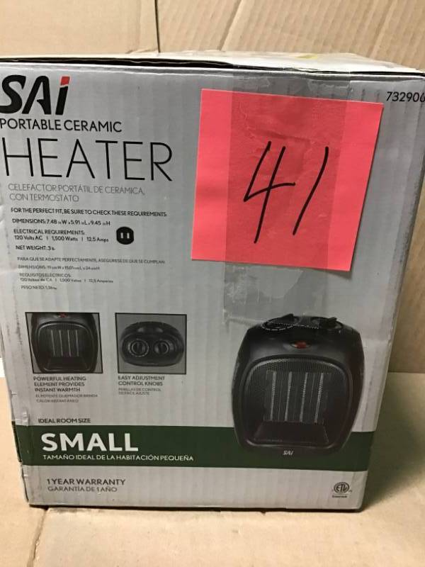 lot 41 image: 1,500-Watt Convection Electric Portable Heater and Fan open box in like new condition