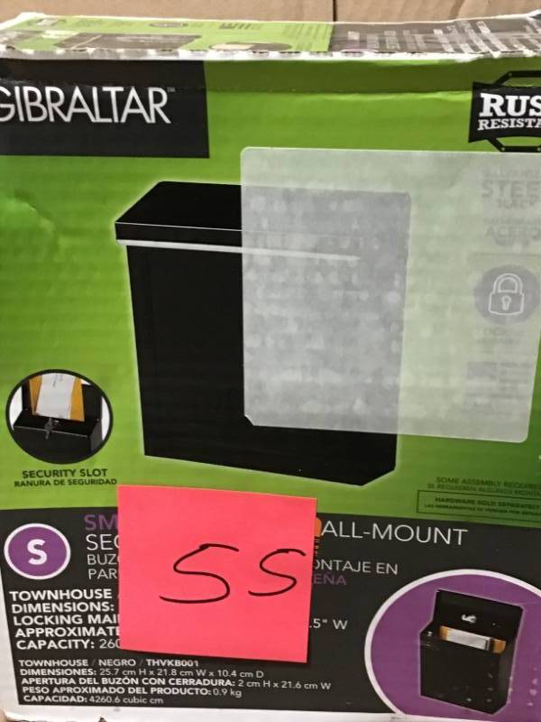 lot 55 image: Gibraltar Mailboxes Townhouse Black Steel Vertical Wall-Mount Locking Mailbox open box in like new condition
