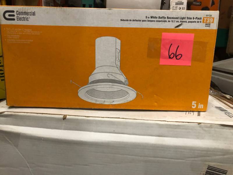 lot 66 image: Commercial Electric 5 in. White Recessed Baffle Trim (6-Pack) not used
