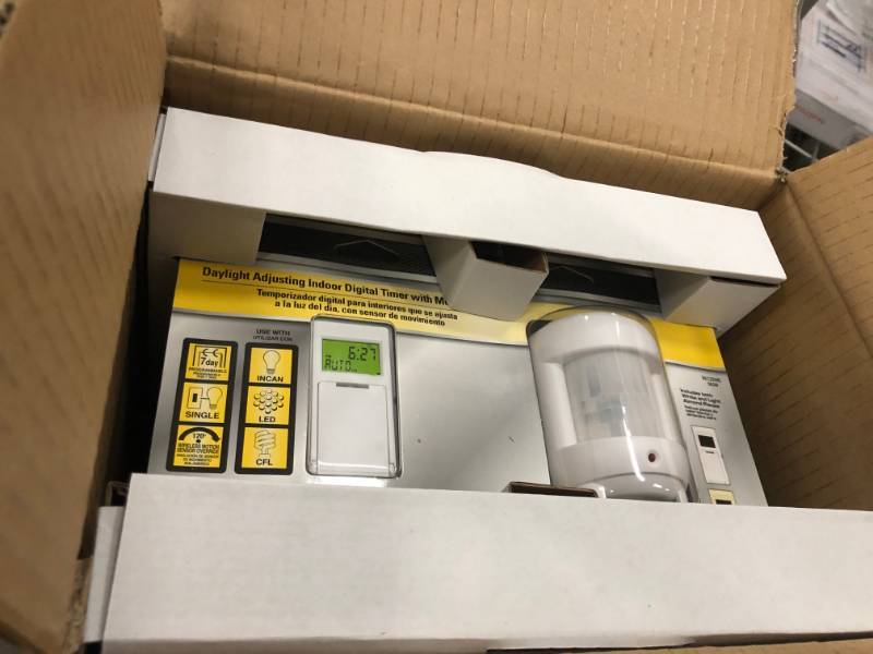 lot 68 image: Defiant 8 Amp 7-Day Indoor In-Wall SunSmart Digital Timer Switch with Motion Sensor, White CASE 3 PACK new