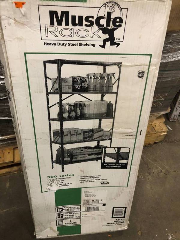 lot 69 image: Edsal 72 in. H x 36 in. W x 16 in. D 5-Shelf Steel Shelving Unit in Gray open box in like new condition