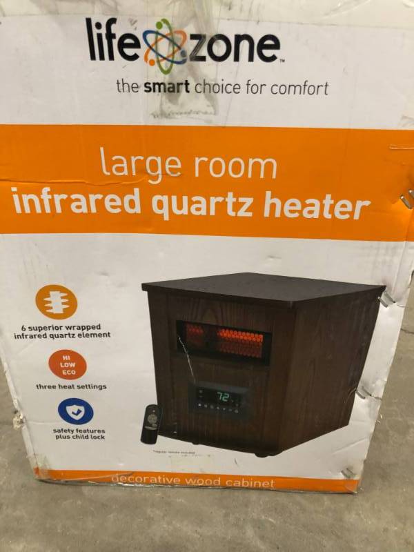 lot 78 image: Lifesmart 1500-Watt 6-Element Infrared Room Heater with Oak Cabinet open box in like new condition
