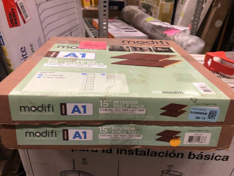 lot 85 image: 15 in. W x 0.75 in. H x 15 in. D Adjustable Shelf in Mocha (Brown) (2-Pack) QTY 2 not used