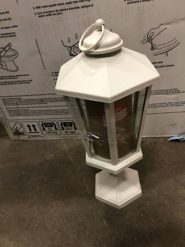 lot 88 image: Luminara 19 in. Windsor Lanterns, Pedestal & Flameless Candle Ivory not used