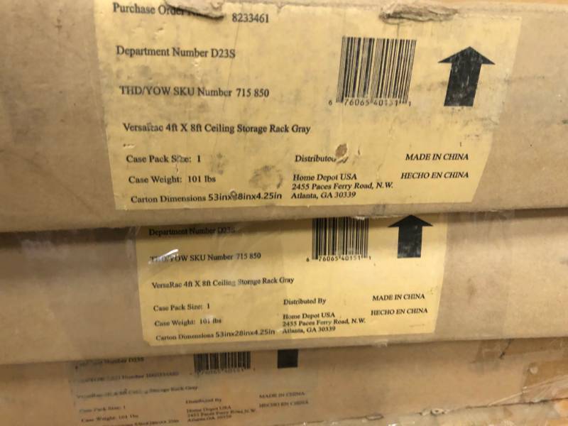 lot 89 image: NewAge Products Performance 96 in. L x 48 in. W x 42 in. H Adjustable VersaRac Ceiling Storage Rack in Gray QTY 2 not used
