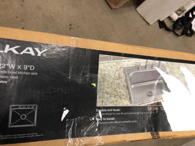 lot 90 image: Elkay Drop-In Stainless Steel 25 in. 4-Hole Single Bowl Kitchen Sink open box in like new condition