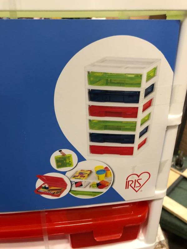 lot 93 image: IRIS 67 Qt. 6-Case Activity Storage Bin in Assorted Colors open box in like new condition