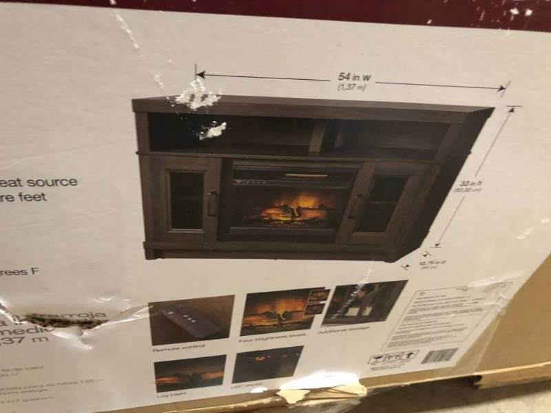 lot 101 image: Home Decorators Collection  Ashmont 54 in. Freestanding Electric Fireplace TV Stand in Gray Oak  NOT USED
