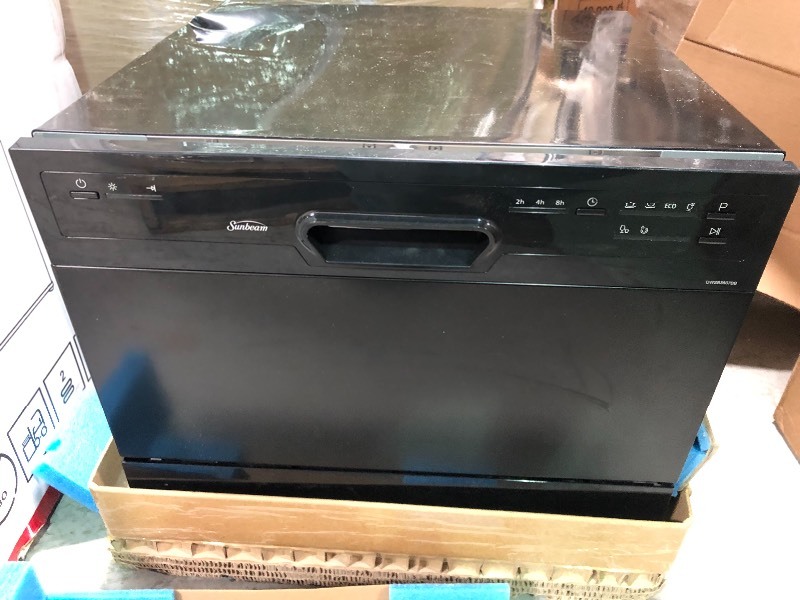 lot 109 image: Sunbeam  Portable Countertop Dishwasher, Black NOT USED WHIT DENTS ON THE TOP CORNER