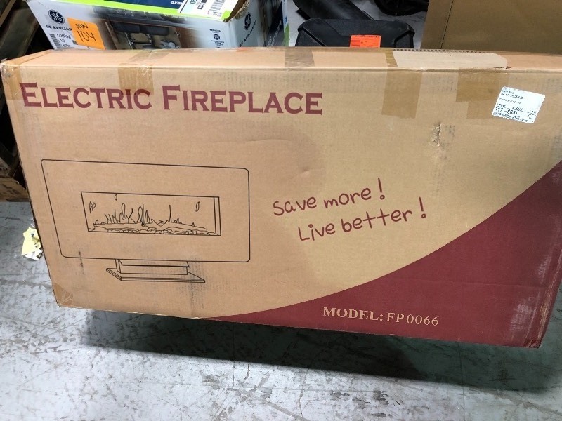 lot 108 image: AKDY  36 in. Wall Mount Freestanding Convertible Electric Fireplace Heater in Silver with Pebbles Logs Crystal Remote Control  NOT USED