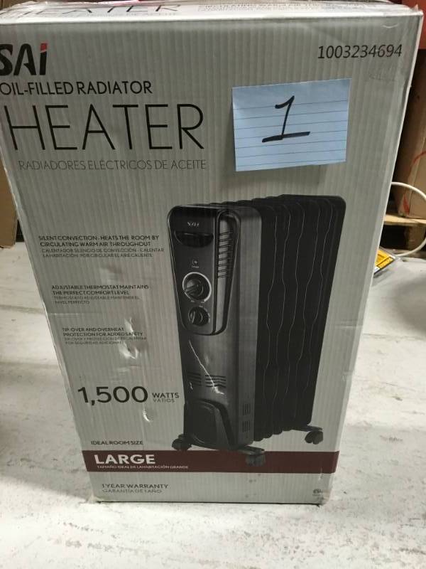 lot 1 image: SAI 1,500-Watt Digital Eco-Fin Oil-Filled Radiator with 7-Fins open box in like new condition