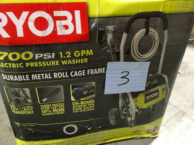 lot 3 image: Ryobi 1,700 PSI 1.2 GPM Electric Pressure Washer in very good condition
