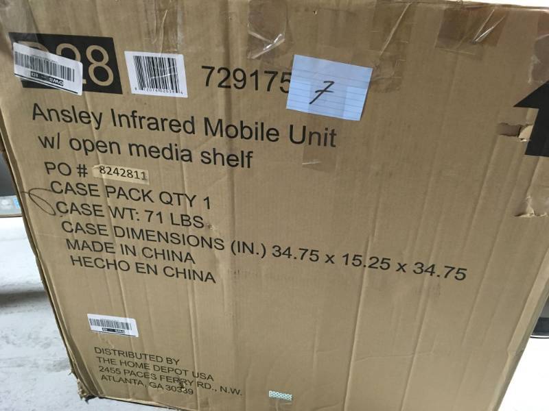 lot 7 image: Hampton Bay Ansley 31 in. Mobile Media Console Infrared Electric Fireplace TV Stand in Cherry open box in like new condition