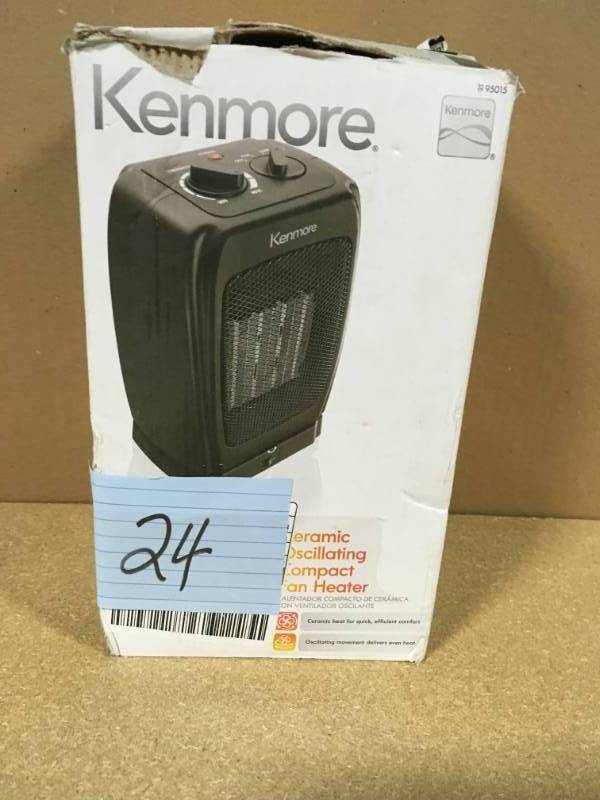 lot 24 image: Kenmore Ceramic Oscillating Compact Fan Heater open box in like new condition
