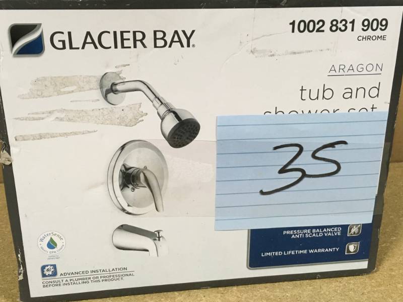 lot 35 image: Glacier Bay Aragon Single-Handle 1-Spray Tub and Shower Faucet in Chrome (Valve Included) open box in like new condition