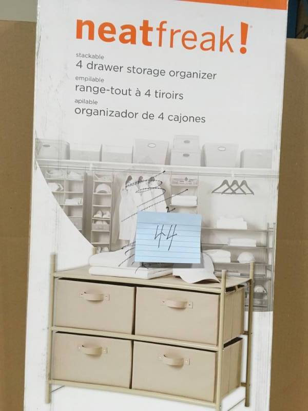 lot 44 image: neatfreak 32 in. W 4-Bin Shelf Unit not used