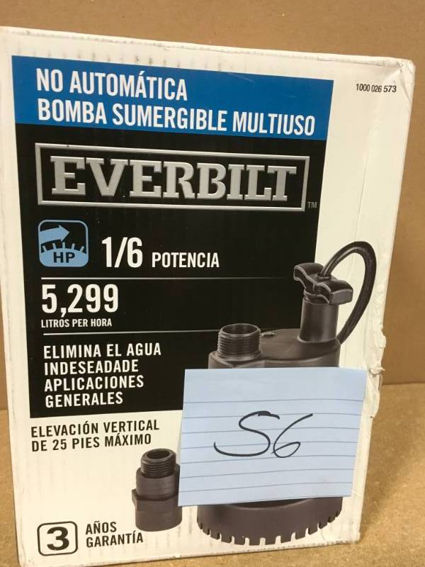 lot 56 image: Everbilt 16 HP Submersible Utility Pump in very good condition