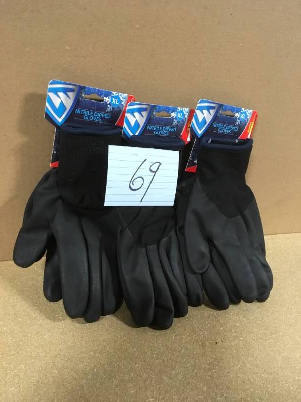 lot 69 image: West Chester Nitrile Dipped X-Large Acrylic Shell Gloves QTY 3 new