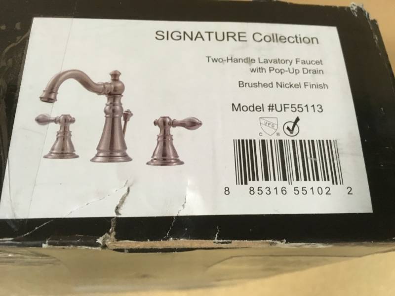 lot 71 image: Ultra Faucets Signature Collection 8 in. Widespread 2-Handle Bathroom Faucet with Pop-Up Drain in Brushed Nickel not used