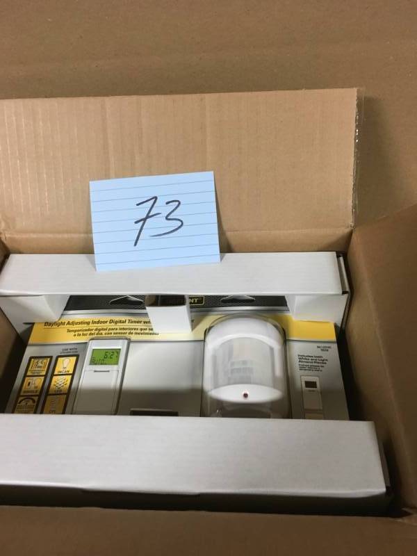 lot 73 image: Defiant 8 Amp 7-Day Indoor In-Wall SunSmart Digital Timer Switch with Motion Sensor, White CASE 3 PACK new