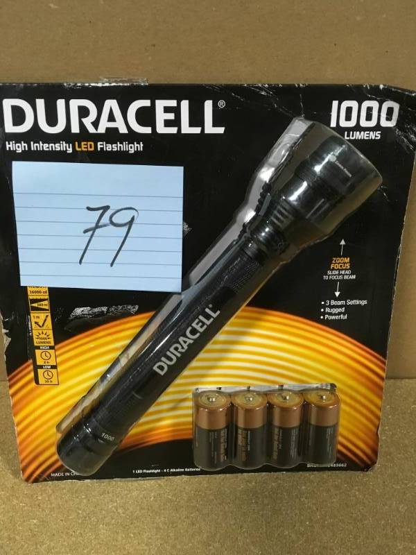 lot 79 image: Duracell 1000-lumen Led Flashlight With Batteries open box in like new condition