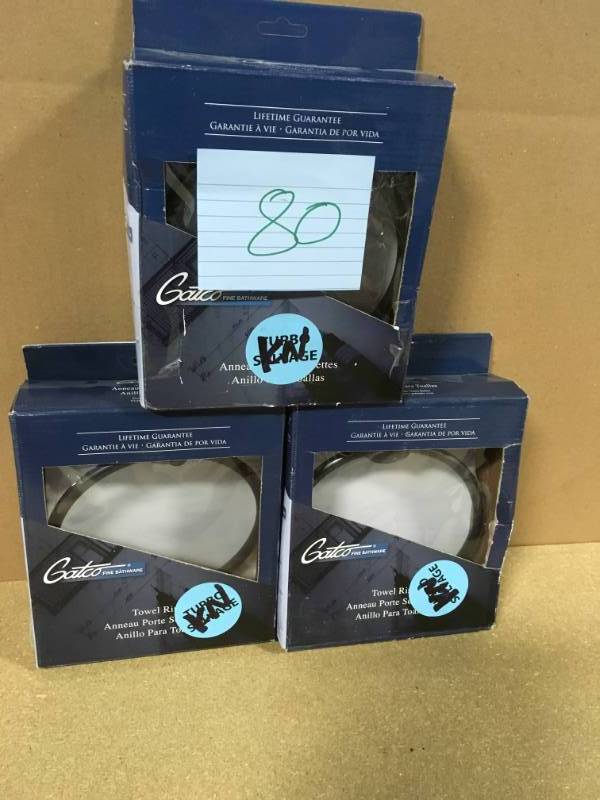 lot 80 image: Gatco Bleu Towel Ring in Matte Black 4712MX QTY 3 in good condition