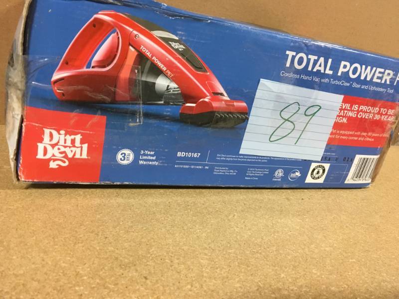 lot 89 image: Dirt Devil Total Power Cordless Pet Handheld Vacuum Cleaner Turbo Claw CarHome in good condition