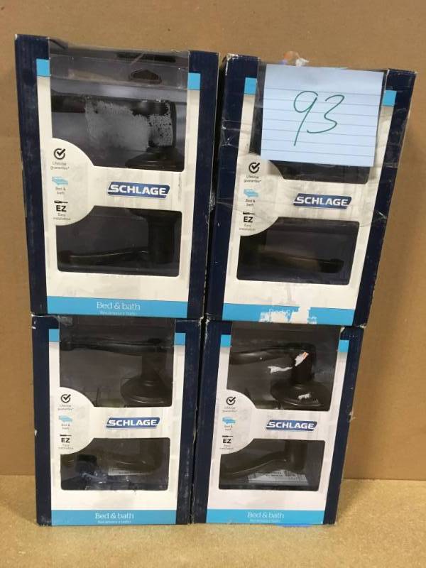 lot 93 image: Schlage Lock F40VFLA716 Flair AB Flair Privacy QTY 4 not used