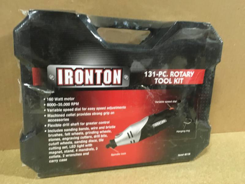 lot 96 image: Ironton 46136 131 PC Rotary Tool Kit open box in like new condition