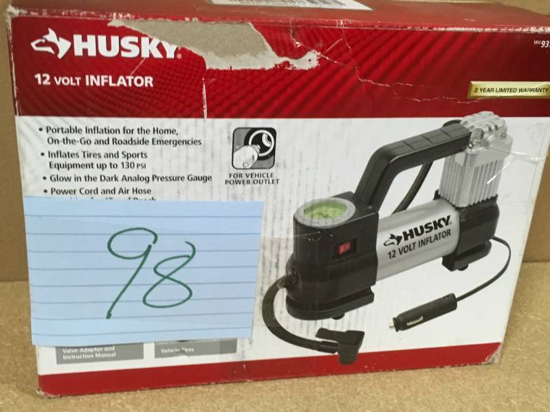 lot 98 image: Husky 12-Volt Inflator open box in like new condition