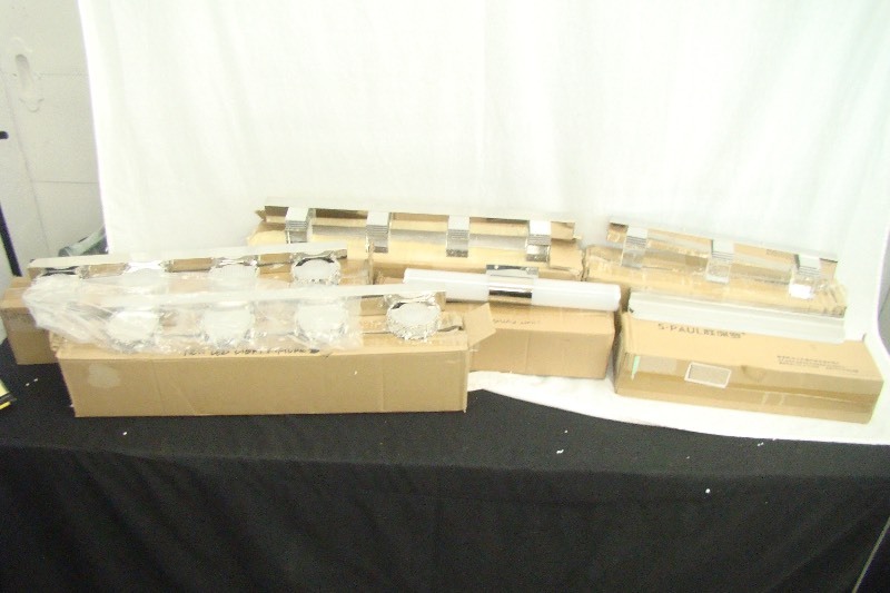 lot 8 image: 6 New in Box Modern Brushed Steel Light Fixtures