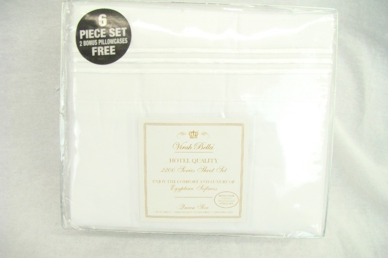 lot 15 image: New in the Package Queen Size Virah Bella White Bed Sheet Set