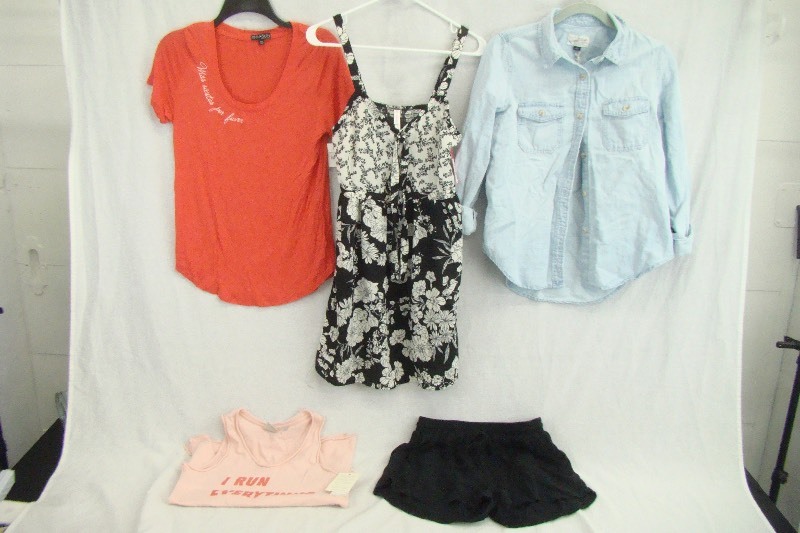 lot 33 image: Lot of New with Tags Womens XSS Clothes Shirts, Tank Top, Dress and Shorts