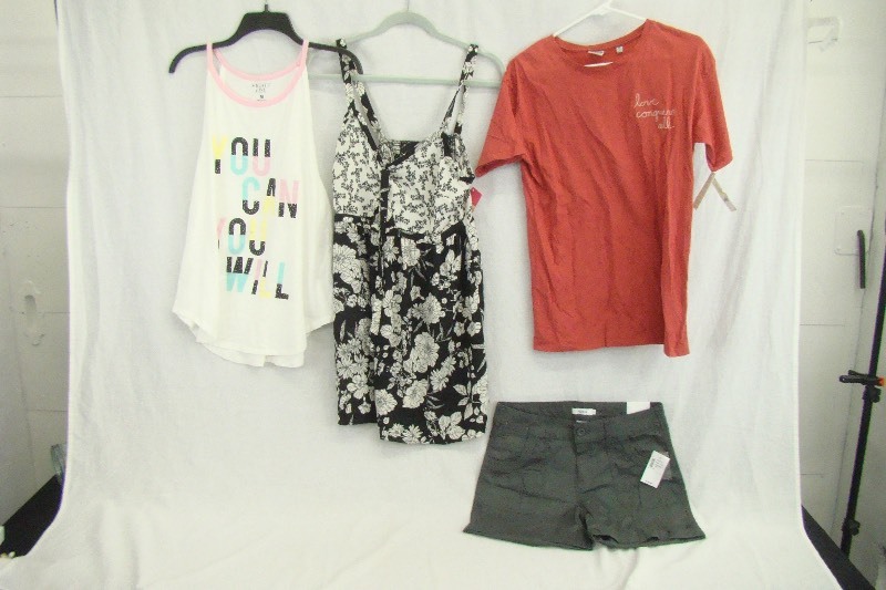 lot 34 image: Lot of New with Tags Womens Medium Clothes Shirt, Tank Top, Dress and Shorts
