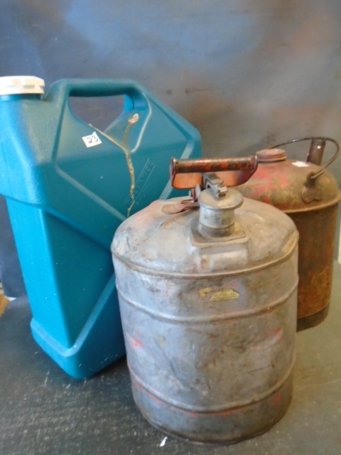 Vintage Metal Gas Cans and Plastic Water Can
