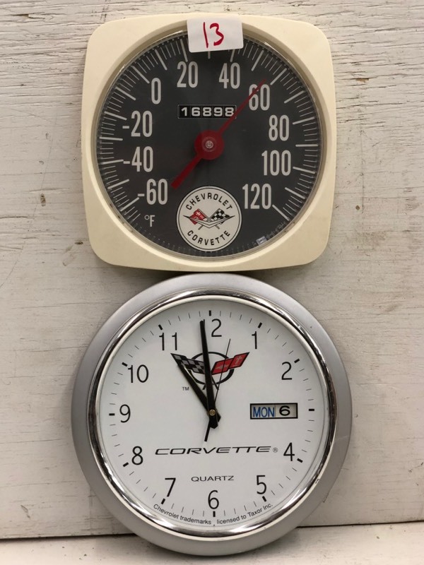 lot 13 image: Corvette Wall Clock & Corvette Thermometer