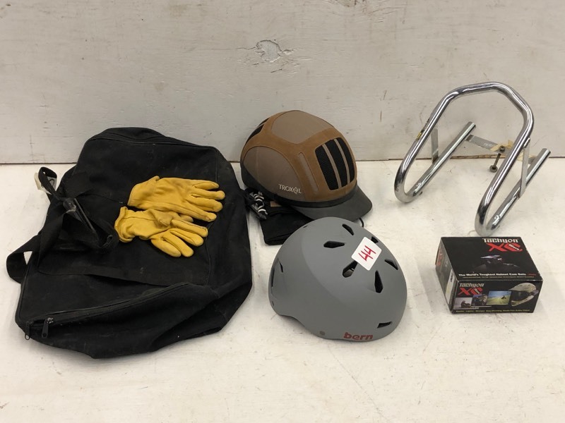 lot 44 image: (2) Helmets, Helmet Camera, Duffle Bag & More