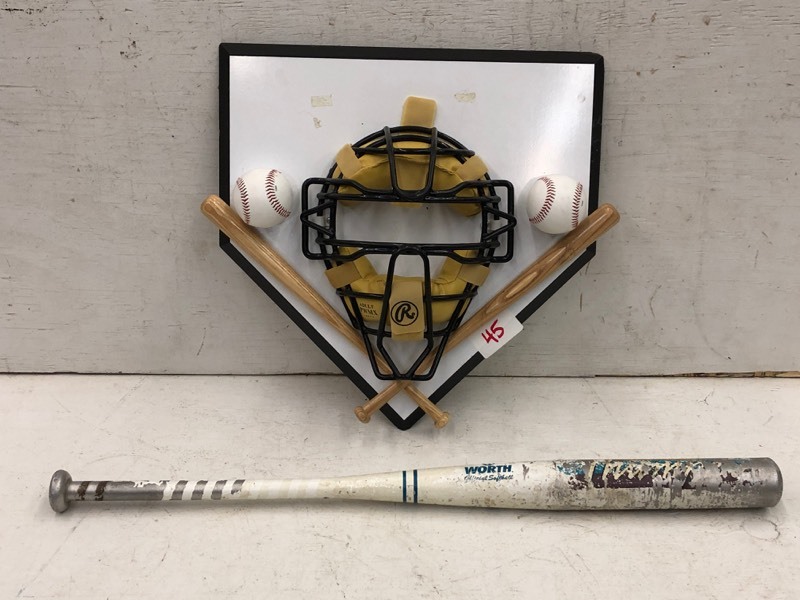 lot 45 image: Baseball Wall Display & Softball Bat