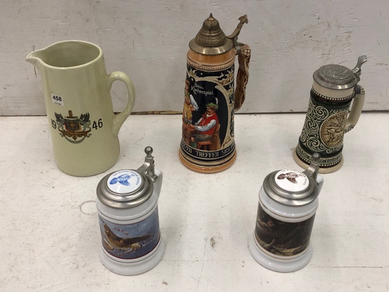 lot 48 image: (5) Beer Steins  Mugs  Etc