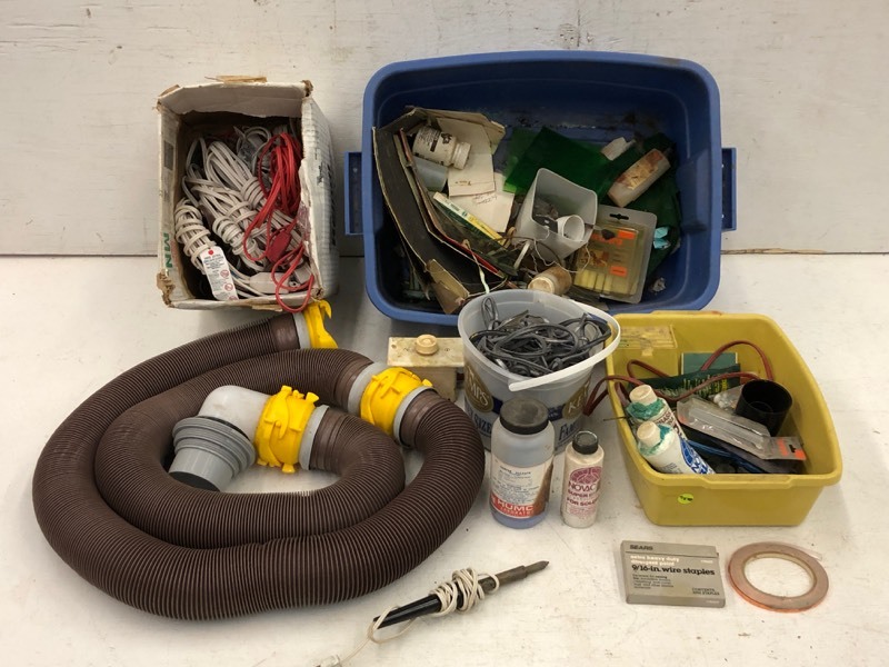 lot 67 image: Tote Of Flex-Hose, Electrical Supplies & Etc